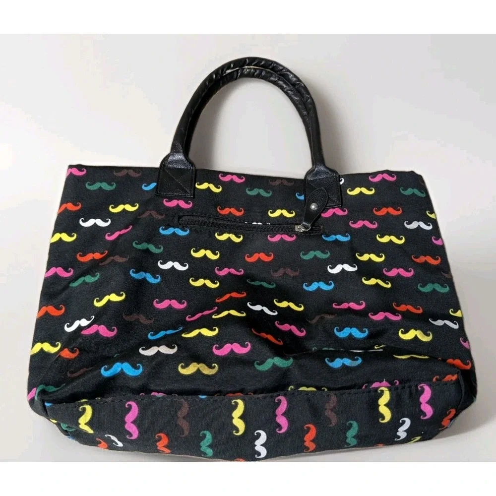 Mustache Bag Purse All Snaps Work, Missing Center Zipper AS IS